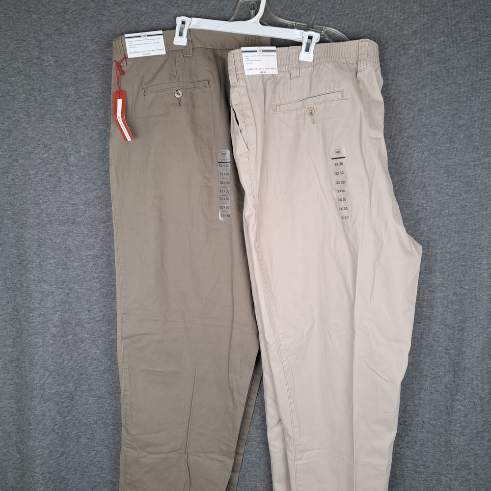 HB Harbor Bay Pants Mens 52x30 Pleated Waist-Relaxer Loose Fit Lot of 2 NWT